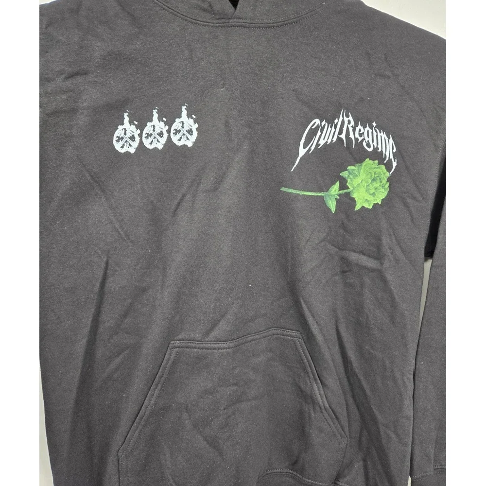 Civil Regime Pullover Hoodie Mens M Black Graphic Skull Kangaroo Pocket Sweater - Picture 4 of 6